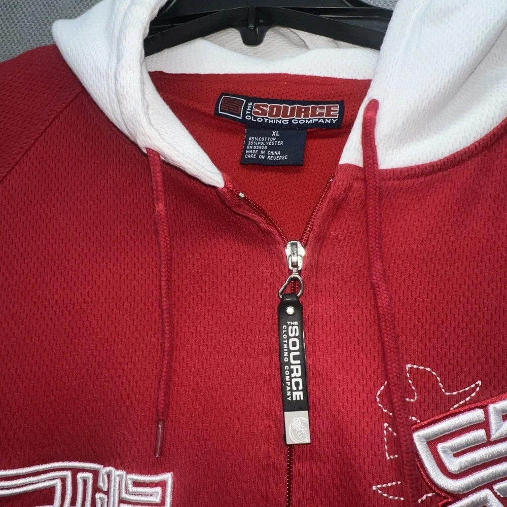 The Source Clothing Co. Jacket Jersey Knit Red Black VTG Rare Hip Hop Sz XL